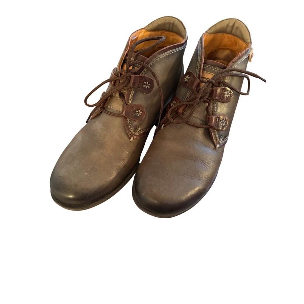 Pikolinos Womens Leather Ankle Boots Size 39 Sage Green Low Heeled Lace Up - Picture 6 of 14
